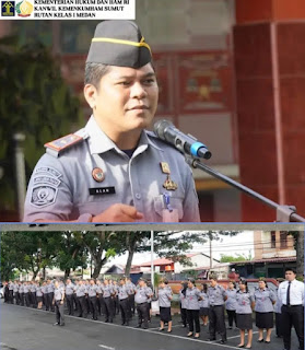 Karutan Kelas I Medan, Alanta Imanuel Ketaren memimpin langsung Apel Pagi Rutin di halaman depan Rutan Kelas I&nbsp;Medan